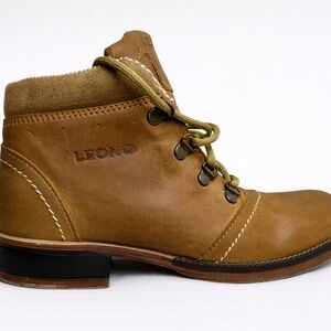 Leon Women’s Leather Ankle Boots Size 6 Tan Lace-Up Hiking Work Casual Mexico